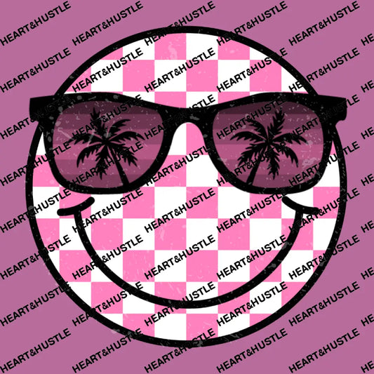 Smiley Face Pink Checkered Sunglasses