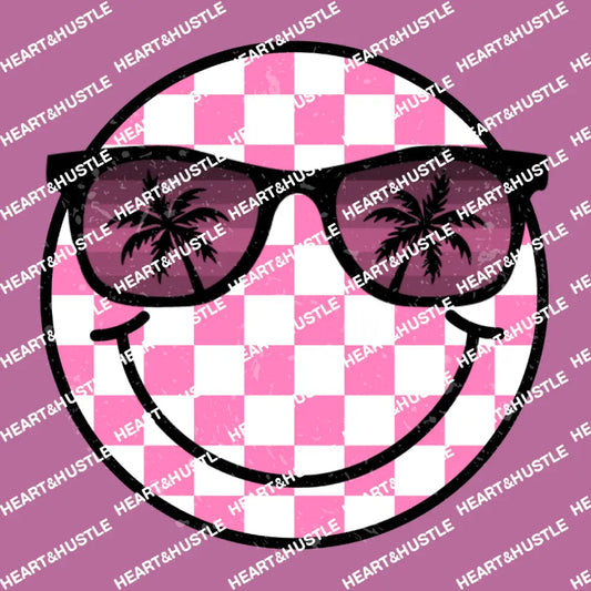 Smiley Face Pink Checkered Sunglasses