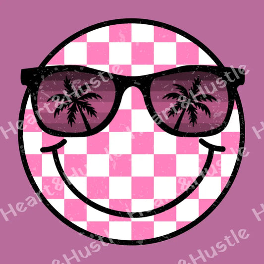 Smiley Face Pink Checkered Sunglasses