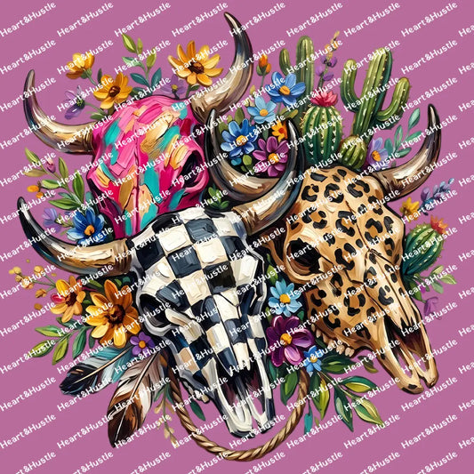 Western Triple Bull Skull