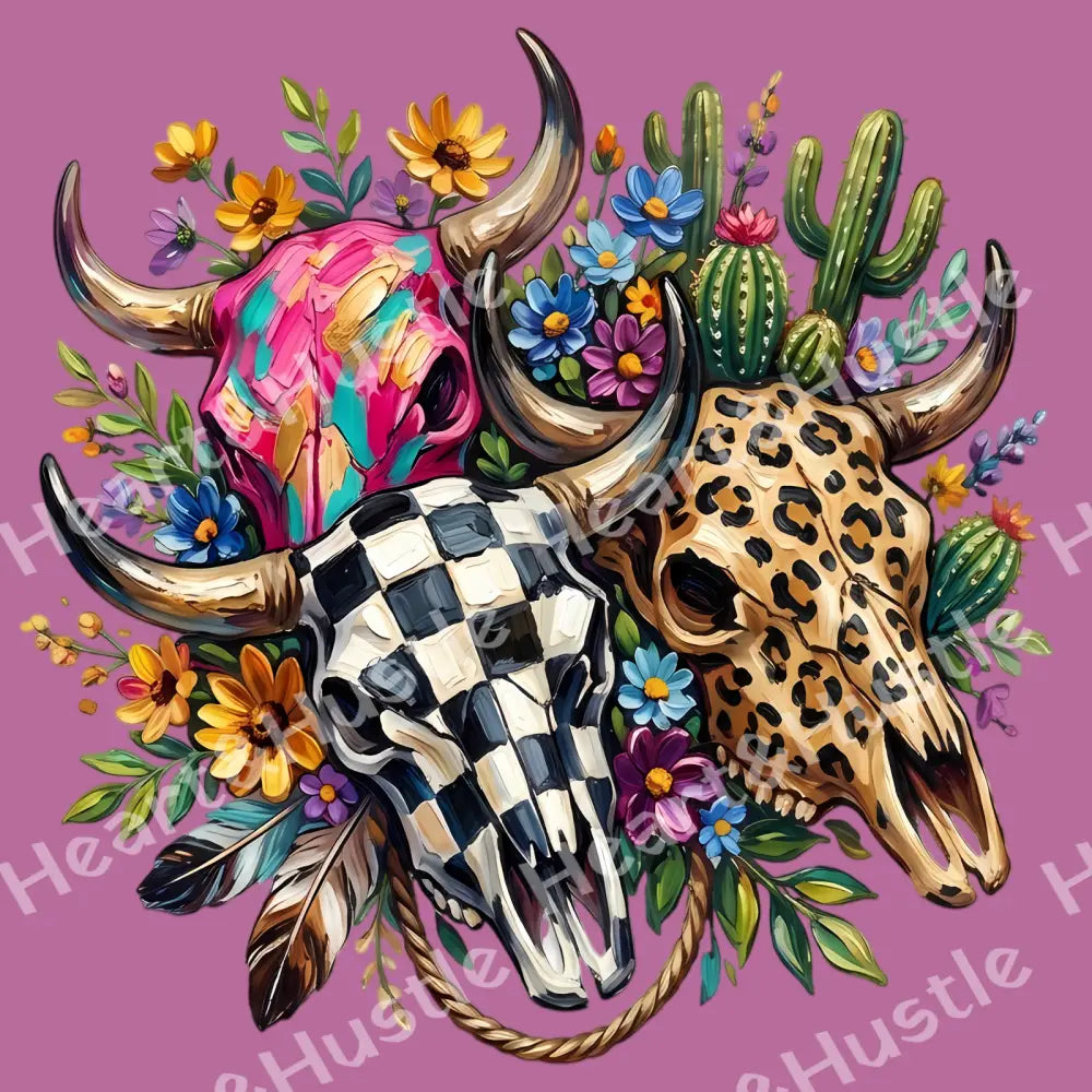 Western Triple Bull Skull